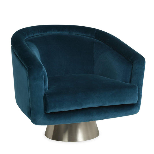Bacharach Swivel Chair - Deep Blue Velvet, Brushed Stainless Steel Base