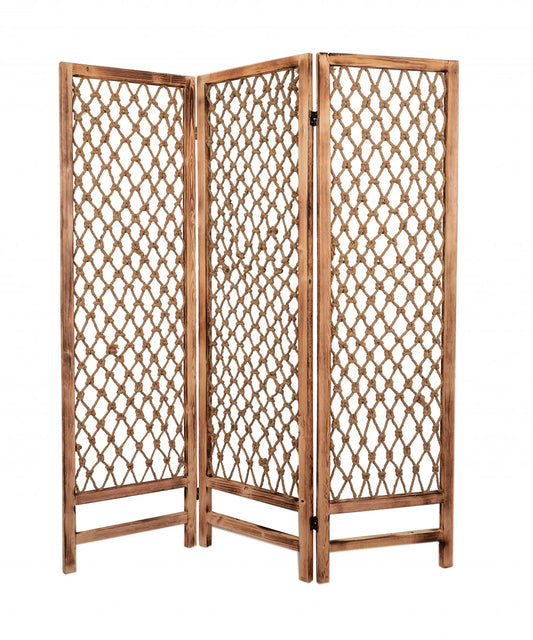 Natural Rope Wooden Screen 60x69 - Versatile Room Divider with Robust Craftsmanship Furniture Jade   