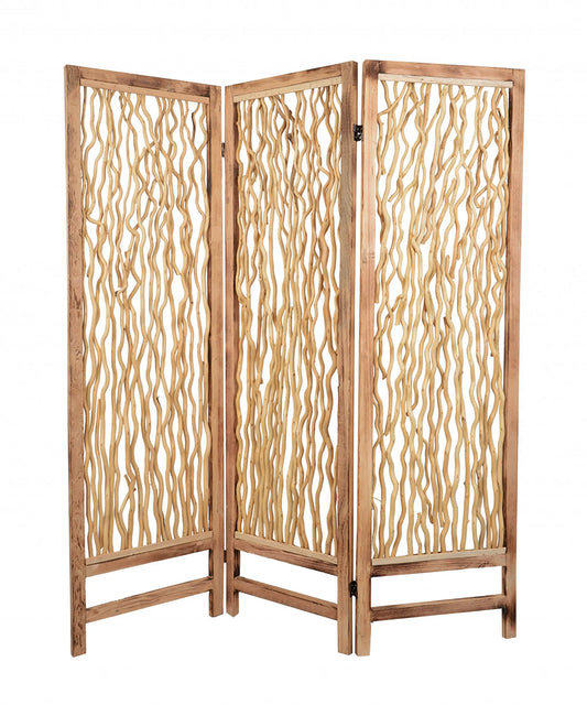 Brown 3-Panel Wood Foldable Screen - 60x69 - Charming, Contemporary Design Furniture Jade   