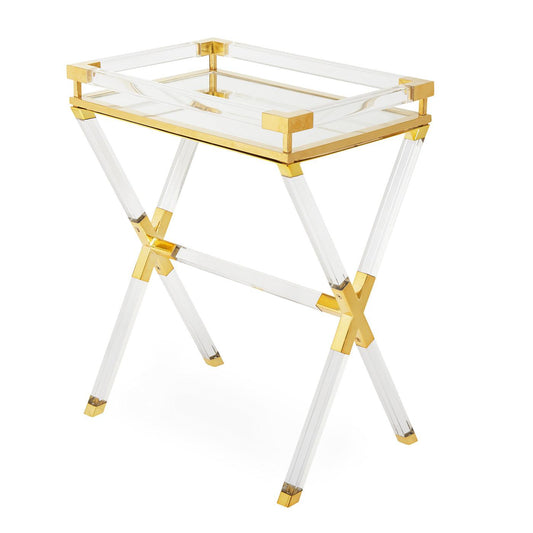 Jacques Tray Table - Clear Acrylic & Brass Base - 27" Height