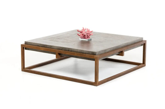 Concrete and Metal Coffee Table - 15" Square - Contemporary Design Furniture Jade   