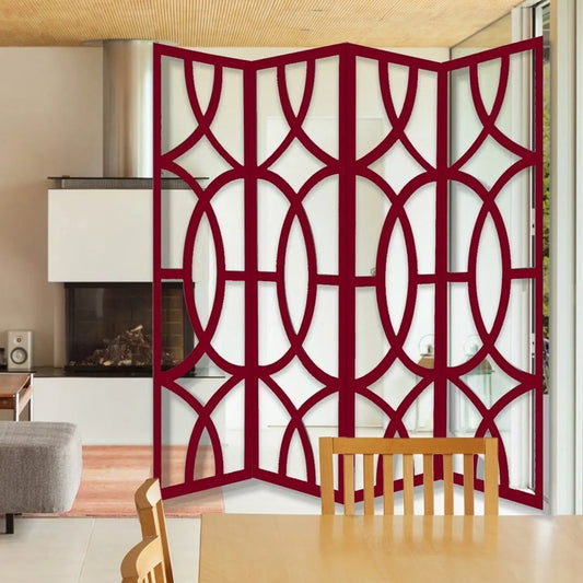 Red Wood 4 Panel Screen - Contemporary Design, 84x2x84 inches, High-Quality Material Furniture Jade   