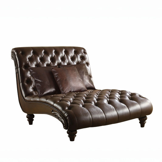 2-Tone Brown PU Wood Chaise - 52x70x45in - Luxurious Grain Leather Upholstery Furniture Jade   