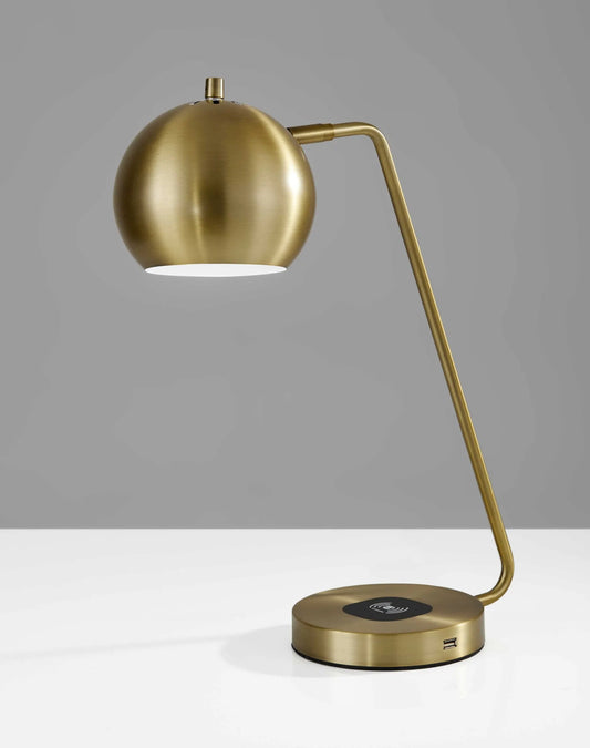 Retro Antiqued Brass Wireless Charging Desk Lamp Furniture Jade   