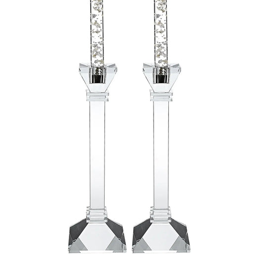 Crystal Classic Candle Holders - Hand Crafted Pair, 10 Inch Height, Transparent Design Furniture Jade   