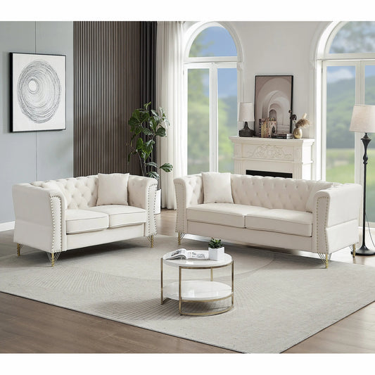 3-seater + 2-seater Combination Sofa Tufted Couch with Rolled Arms and - Image #1