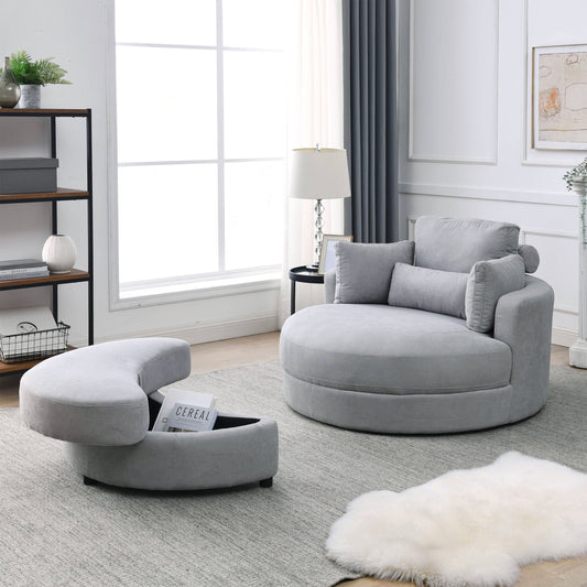 Swivel Accent Barrel Modern Grey Sofa Lounge Club Big Round Chair with