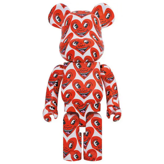 Sculpture 1000% Bearbrick - Keith Haring v6 Heart Face: Limited Edition PVC Collectible Home Decor Magenta Raspberry   
