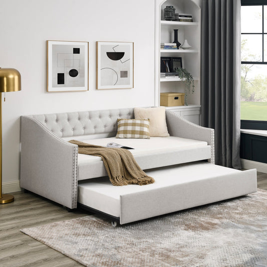 Twin Size Daybed with Twin Size Trundle Upholstered Tufted Sofa Bed,