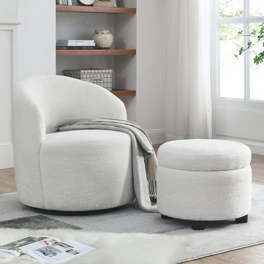 Swivel barrel chair, living room swivel chair with round storage