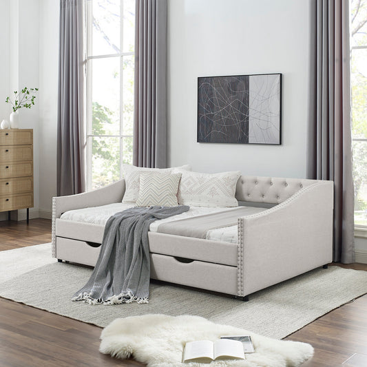Full Size Daybed with Drawers Upholstered Tufted Sofa Bed, with Button - Shop Tech Things