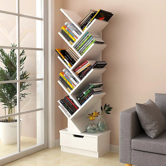9-Tier Tree Bookshelf: Contemporary White Book Organizer Furniture Magenta Danae   