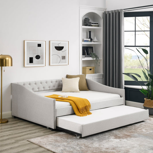 Full Size Daybed with Twin Size Trundle Upholstered Tufted Sofa Bed, - Shop Tech Things