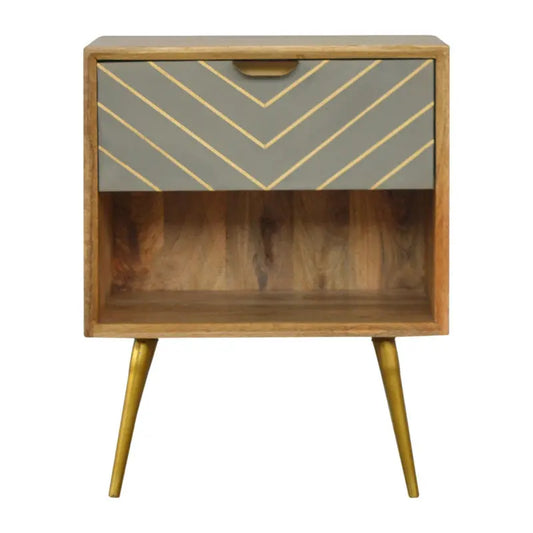 Sleek Cement Brass Inlay Bedside Table with Drawer & Open Slot Furniture Jade Epimetheus   