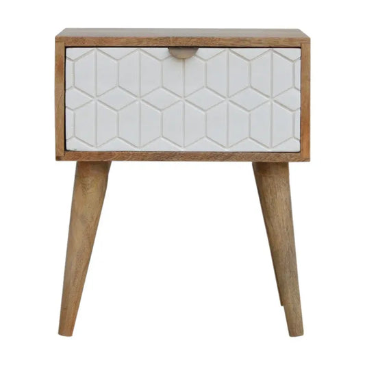 Sleek White Carved Bedside Table with Nordic Legs - Contemporary Style, Durable Construction Home & Garden Jade Epimetheus   