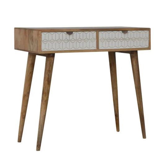 Sleek White Carved Console Table with 2 Drawers | 100% Solid Mango Wood | Stylish White-Painted Carvings | 78x85x40cm Furniture Jade Epimetheus   