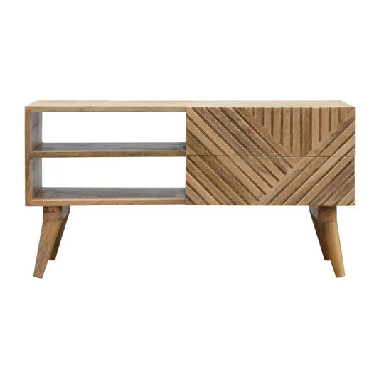 Line Carving Media Unit - Solid Mango Wood | Elegant Design | Organized Storage Furniture Jade Epimetheus   