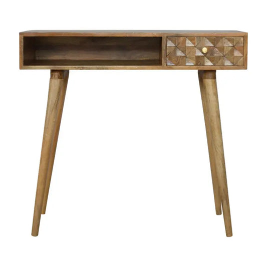 Diamond Carved Writing Desk - Solid Mango Wood & Nordic Style Legs - 80cm Height - 88cm Width - 45cm Depth Furniture Jade Epimetheus   