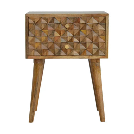 Diamond Carved 2-Drawer Bedside Table | Solid Mango Wood | Nordic Inspired Legs Furniture Jade Epimetheus   