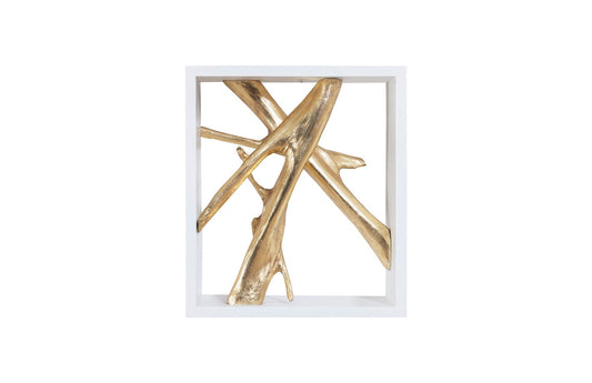 Framed Branches Gold Wall Tile - Modern Organic Wall Decor - Resin, 16x6x14"H - Gold Leaf Finish