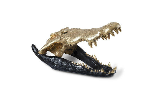 Crocodile Skull Decor, Black & Gold Leaf Finish