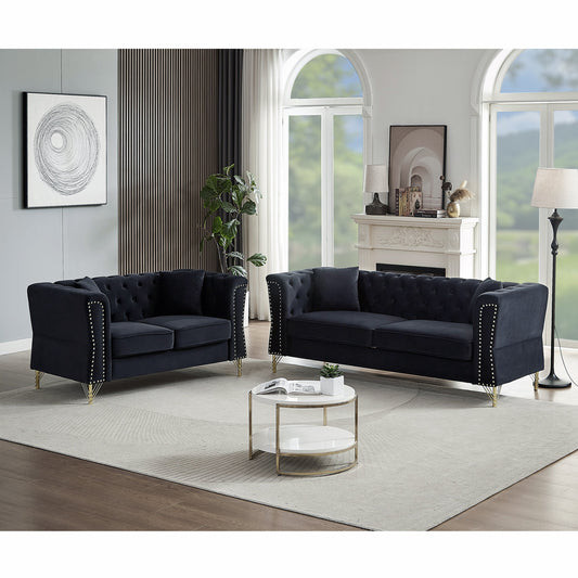 3-Seater + 2-Seater Combination Sofa with Rolled Arms & Tufted Design