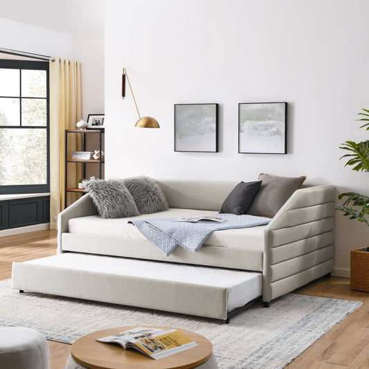 Full Size Daybed with Trundle Upholstered Tufted Sofa Bed, Linen - Shop Tech Things