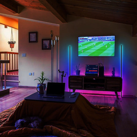 RGB LED Corner Floor Lamp - Minimalist Design, 16M Colors, Remote Control Home Decor Sangria Apricot   