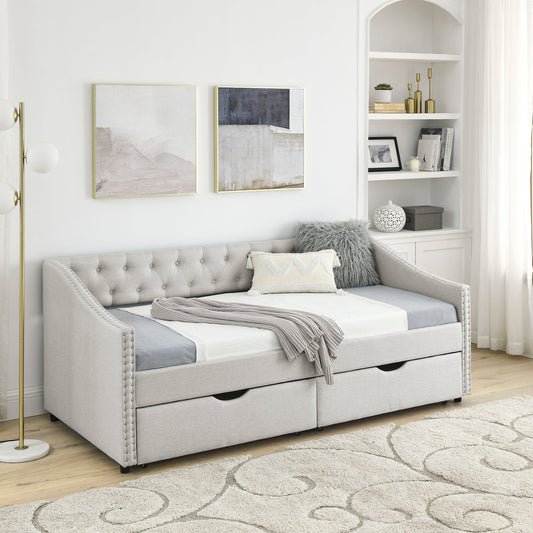 Twin Size Daybed with Drawers Upholstered Tufted Sofa Bed, with Button