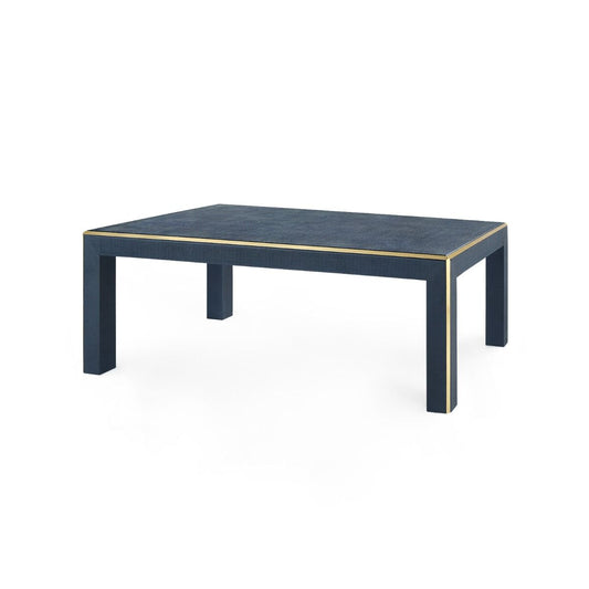 Lauren Coffee Table - Navy Blue, Lacquered Heavy Linen, 47.5"W x 28"D x 17"H