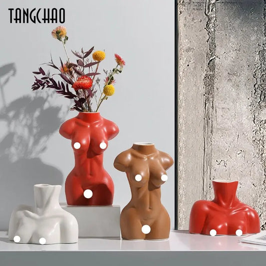 Ceramic Female Body Art Vase - Contemporary Tabletop Decor Tech Accessories Yellow Angel   